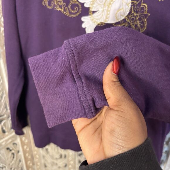 Vintage Adrian Dearfield Grandma Collared Sweatshirt Women's L Bird Purple/Gold - Picture 4 of 9